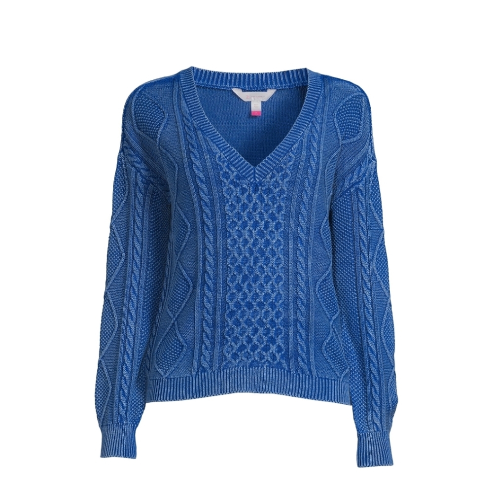 No Boundaries Juniors Size L (11-13) Washed Cable Knit V-Neck Top Vendor Blue
